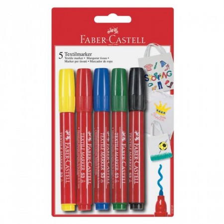 5-Pieces Textile Marker Set in Blister Pack, Yellow/Red/Blue/Green/Black